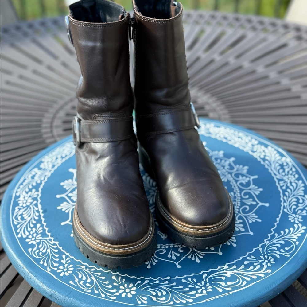 FABIANELLI Made In Italy Leather Mid Lug Booties With 2 Buckles, Sz 8 - Picture 11 of 12